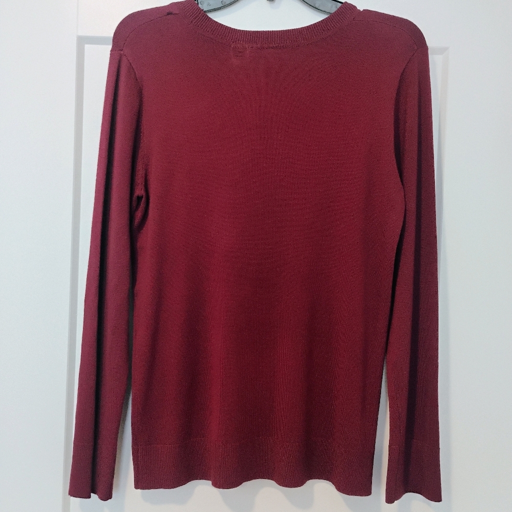 NWT M Anne Klein Maroon Tiger Rhinestone Logo Crew Long Sleeve Sweater NEW - Picture 2 of 10